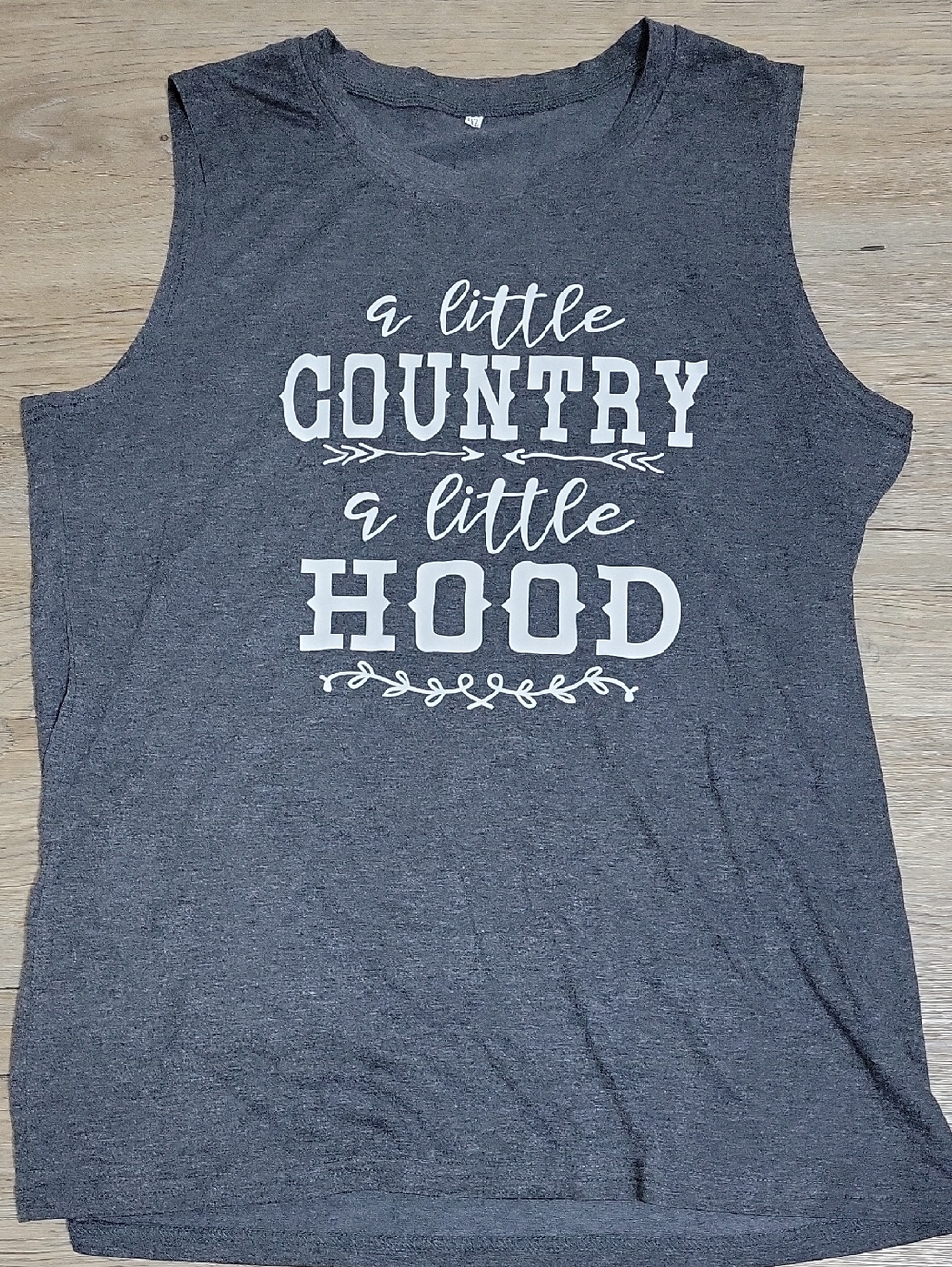 SHEIN Charcoal Gray Graphic Sleeveless Tank with White Print